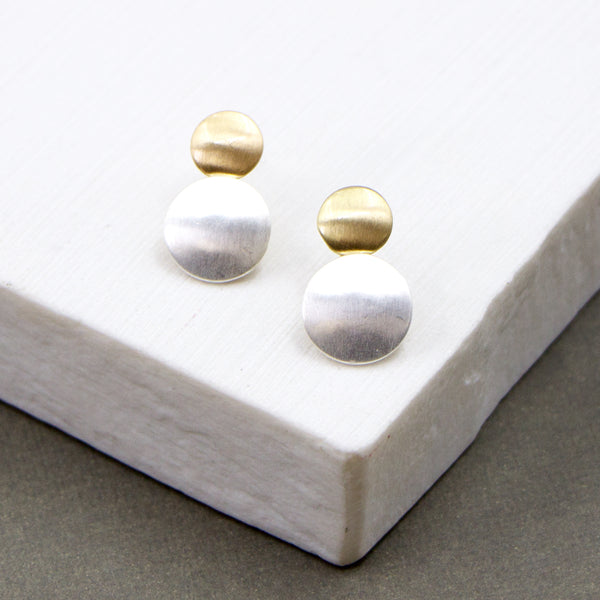 Two tone smooth scratched effect organic shape earrings