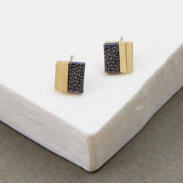 Two tone textured square stud earrings