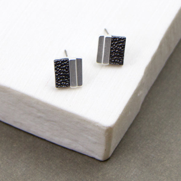 Two tone textured square stud earrings