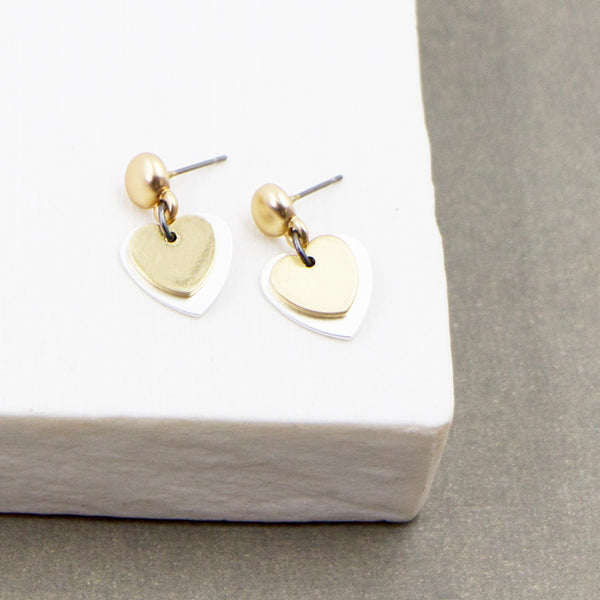 Two tone double heart earrings