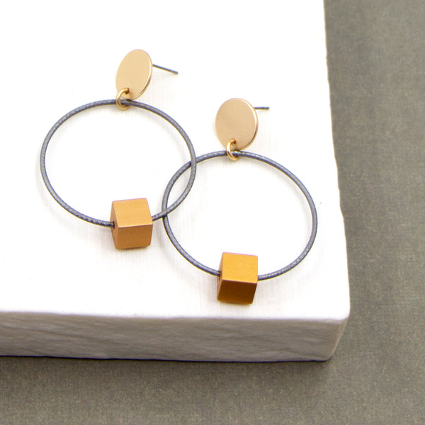 Contemporary circles and cube bead earrings