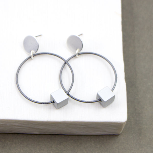 Contemporary circles and cube bead earrings