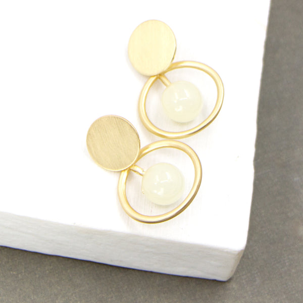 Disc hoop bar and resin ball contemporary earrings