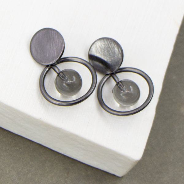 Disc hoop bar and resin ball contemporary earrings