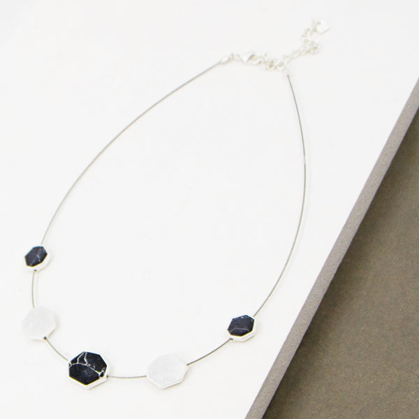 Geomentric semi precious pendants on short wire necklace
