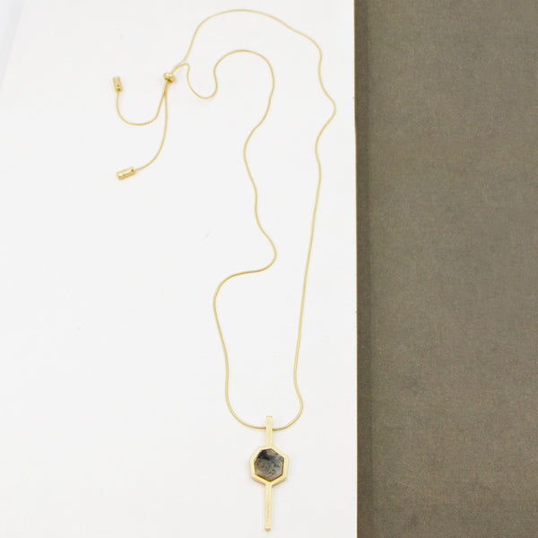 Geomentric semi precious pendant long necklace