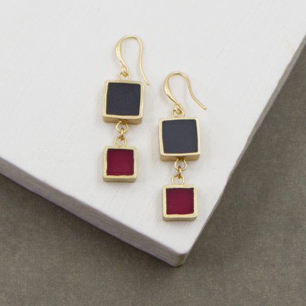 Contemporary double square inlay earrings