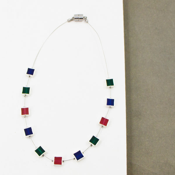 Contemporary resin inlay component necklace on simple wire