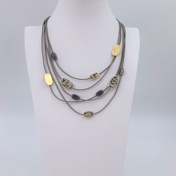 Stylish leopard jasper components on multi leather strand necklace