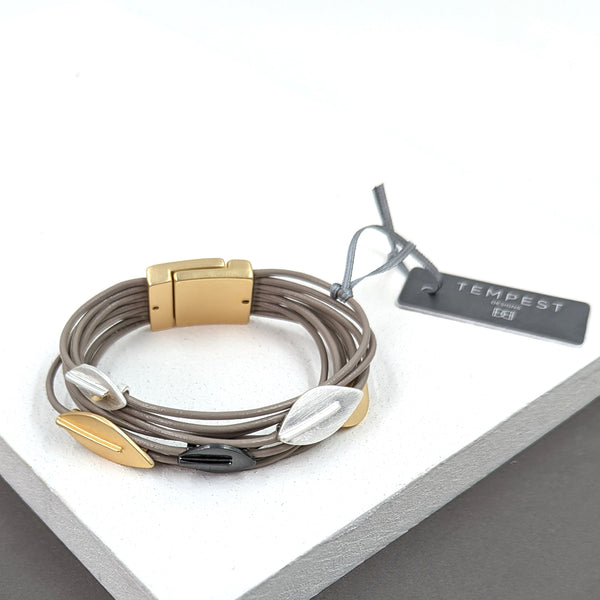Contemporary leaf components leather bracelet