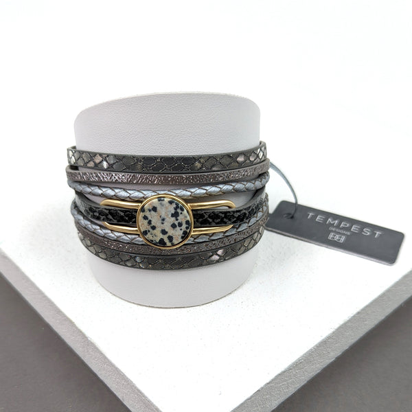 Leopard jasper disc feature magnetic cuff bracelet