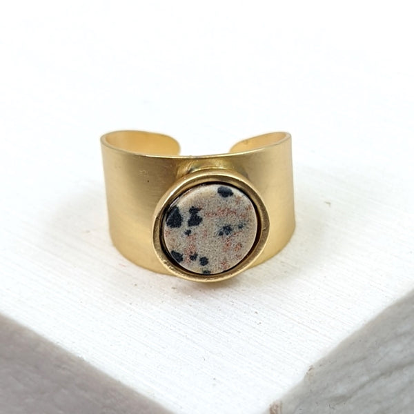 Leopard jasper disc open ring