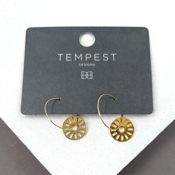 Circle cut out component on fine hoop earrings