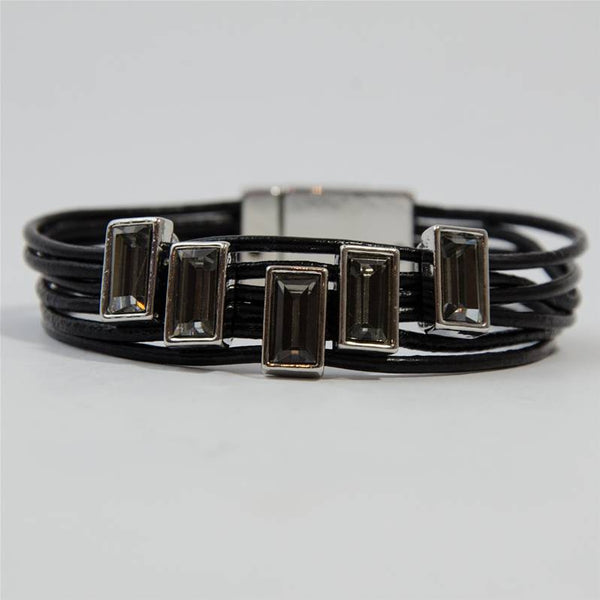 Multi strand lthr bracelet w-rectangular features