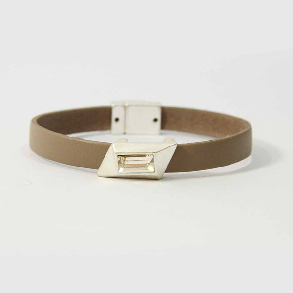 leather bracelet w/ rectangular crystal feature
