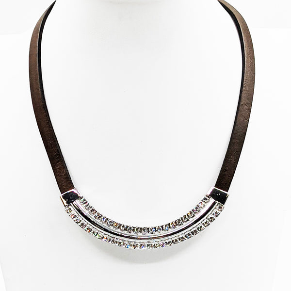 short leather necklace w/ crystal deco statement necklace