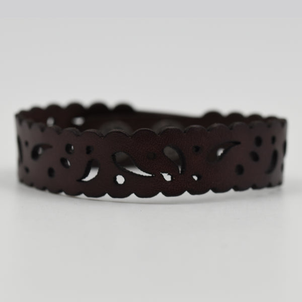 Leather bracelet w/filigree style cutout detail