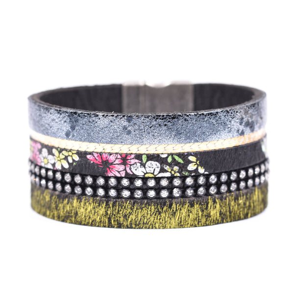 Varied finsh four strap bracelet w/ studs & animal prints
