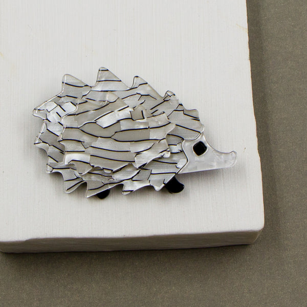 White hedgehog resin brooch