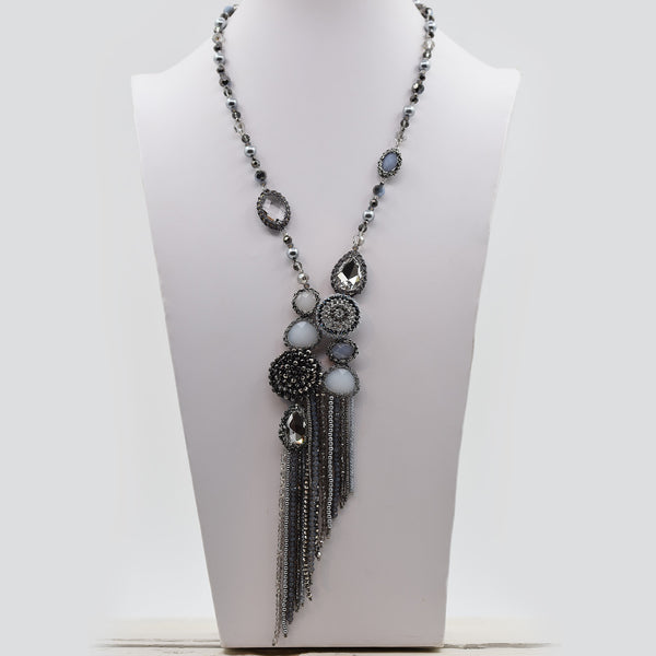 Luxury  muted tones beaded necklace with opaline and crystal