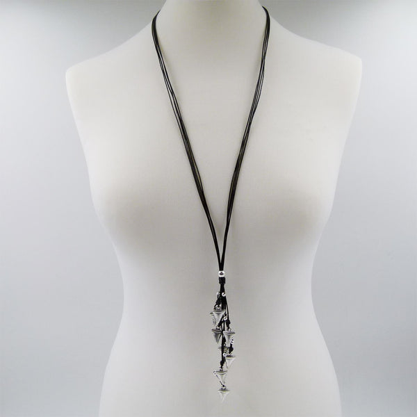 Little horn style multi droppers on long leather necklace