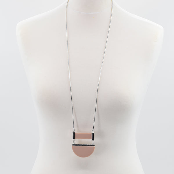 Rectangle and half moon nude resin design necklace