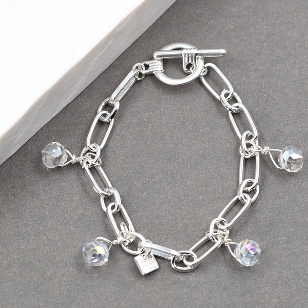 T-bar clasp bracelet with glass crystal beads
