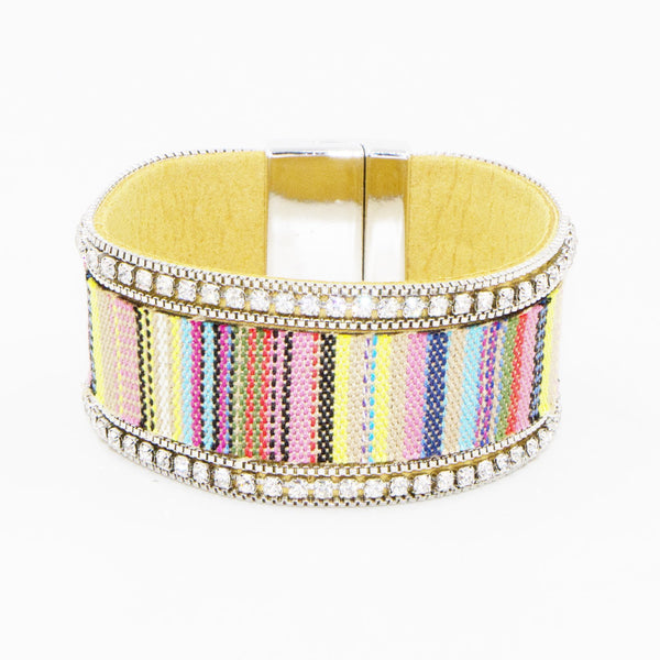 Simple tribal fabric bracelet with magnetic clasp
