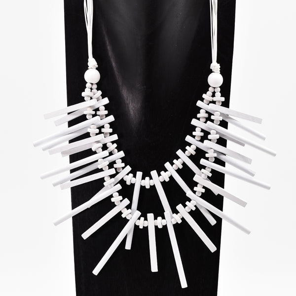 Contemporary white stick style wood statement necklace