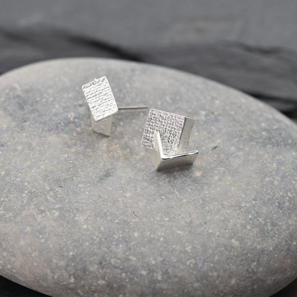 Little square silver stud earrings