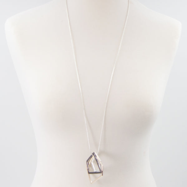 Open geometric shapes on long snake chain necklace