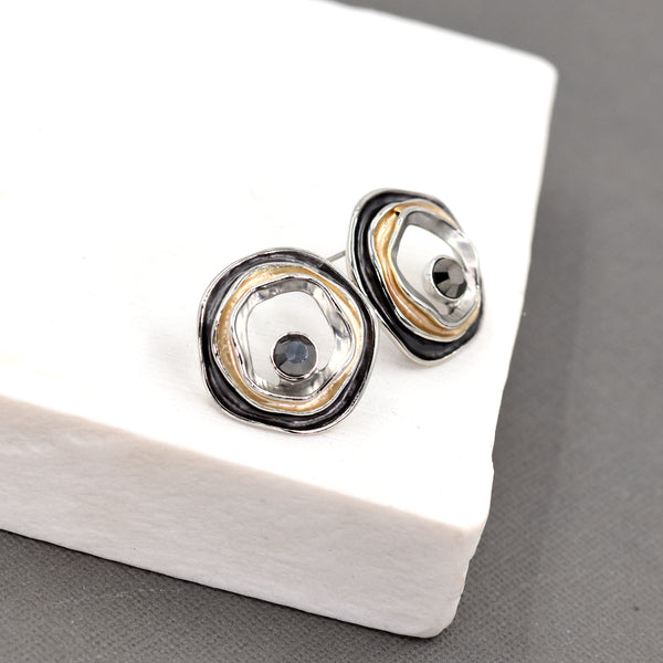 Organic shaped stud earrings with crystal