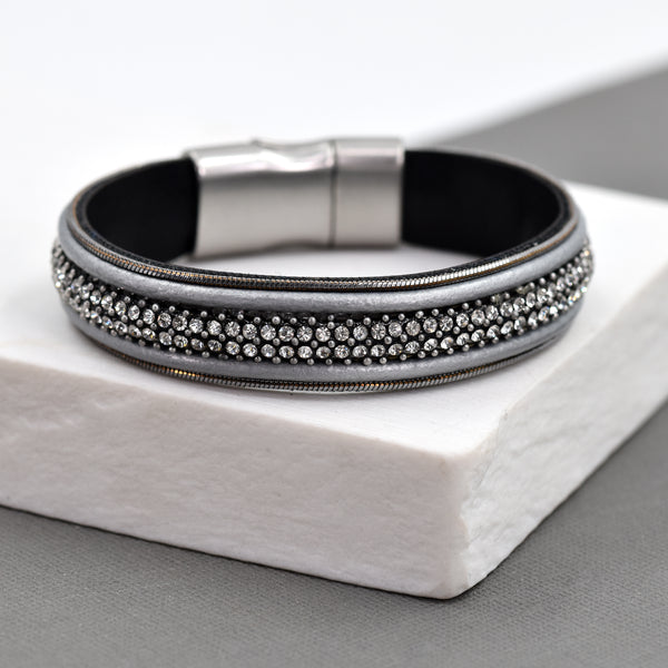 Crystal and leather cuff bracelet