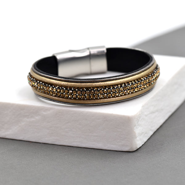 Crystal and leather cuff bracelet