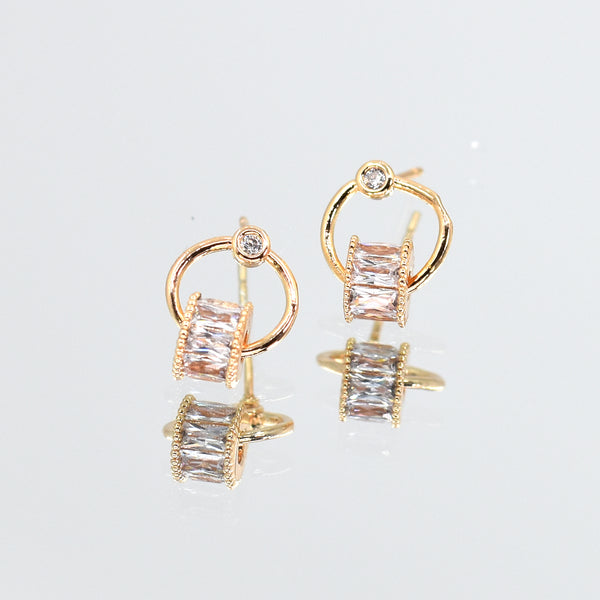 Crystal stud earring with circle and crystal drop