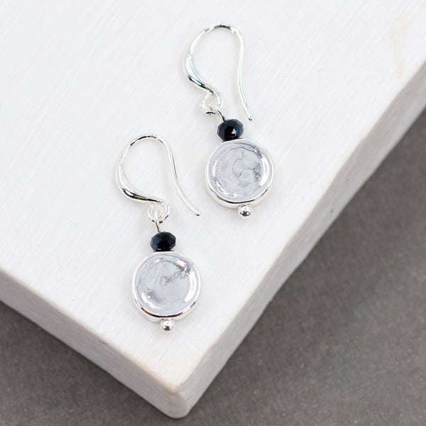 Semi precious beaded earrings with soft hammered disc charm