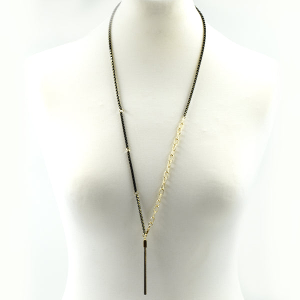 Modern mixed chain long necklace with chain tassels