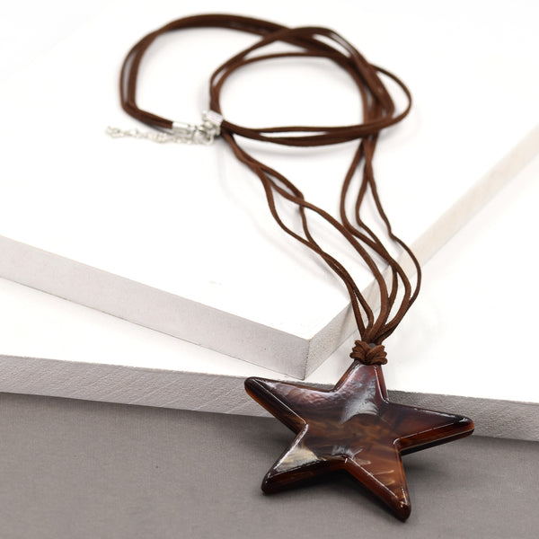 Triple strand long necklace with star pendant