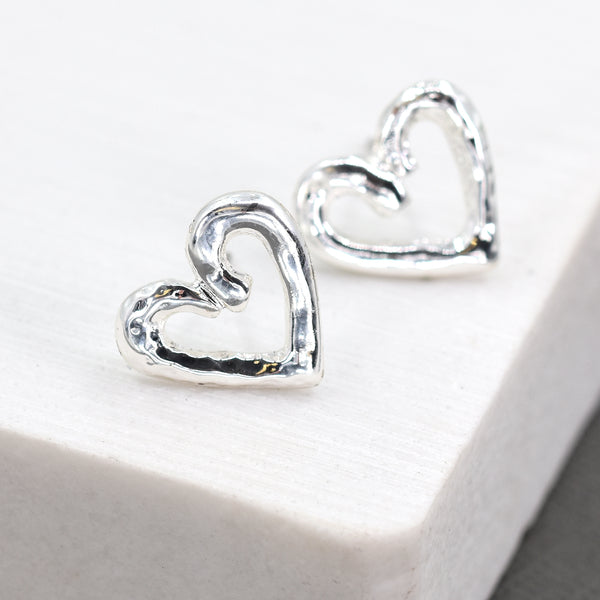 Beaten heart stud earrings