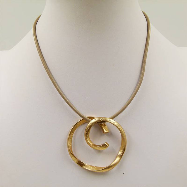 Organic swirl pendant on short leather necklace