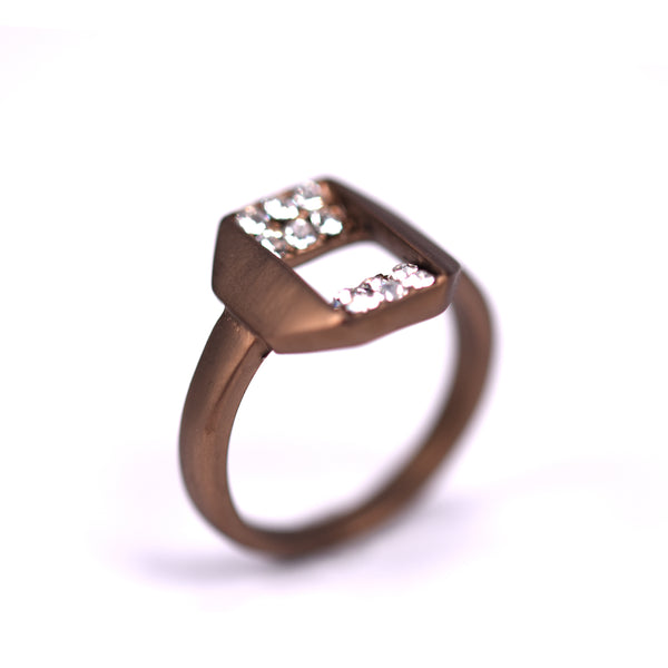 Folded effect square shape ring with crystals