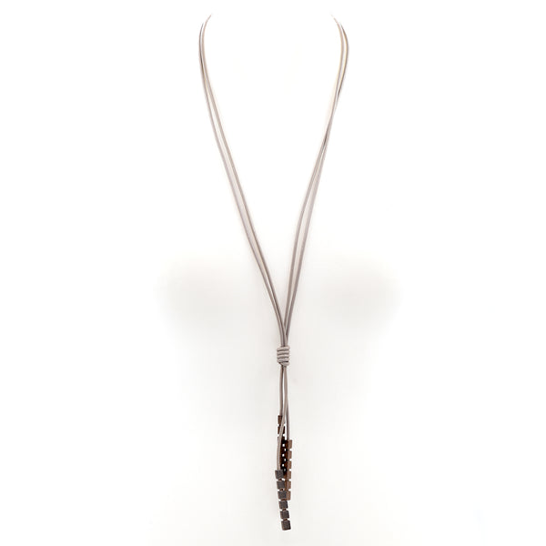 Long multistrand leather necklace with bar droppers