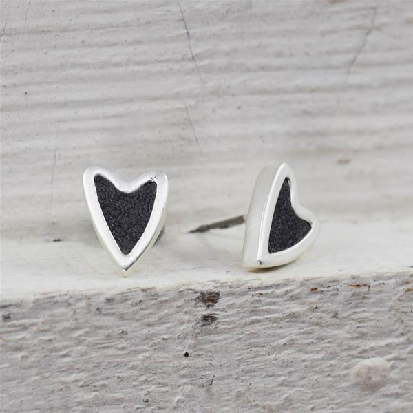 Leather inlay contemporary heart earrings