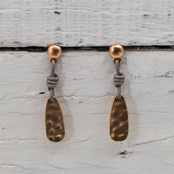 Mottled surface and leather drop earrings