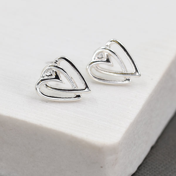 Interlinked double open heart stud earrings