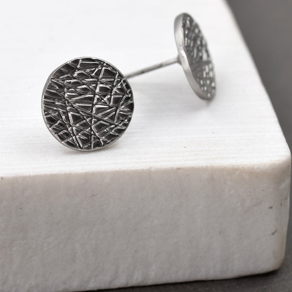Scratched disc stud earrings